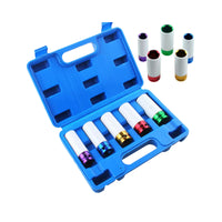 5-Piece 1/2” Impact Socket Set with Wheel Protection – Thin Wall Lug Nut Sockets 15 17 19 21 22 mm