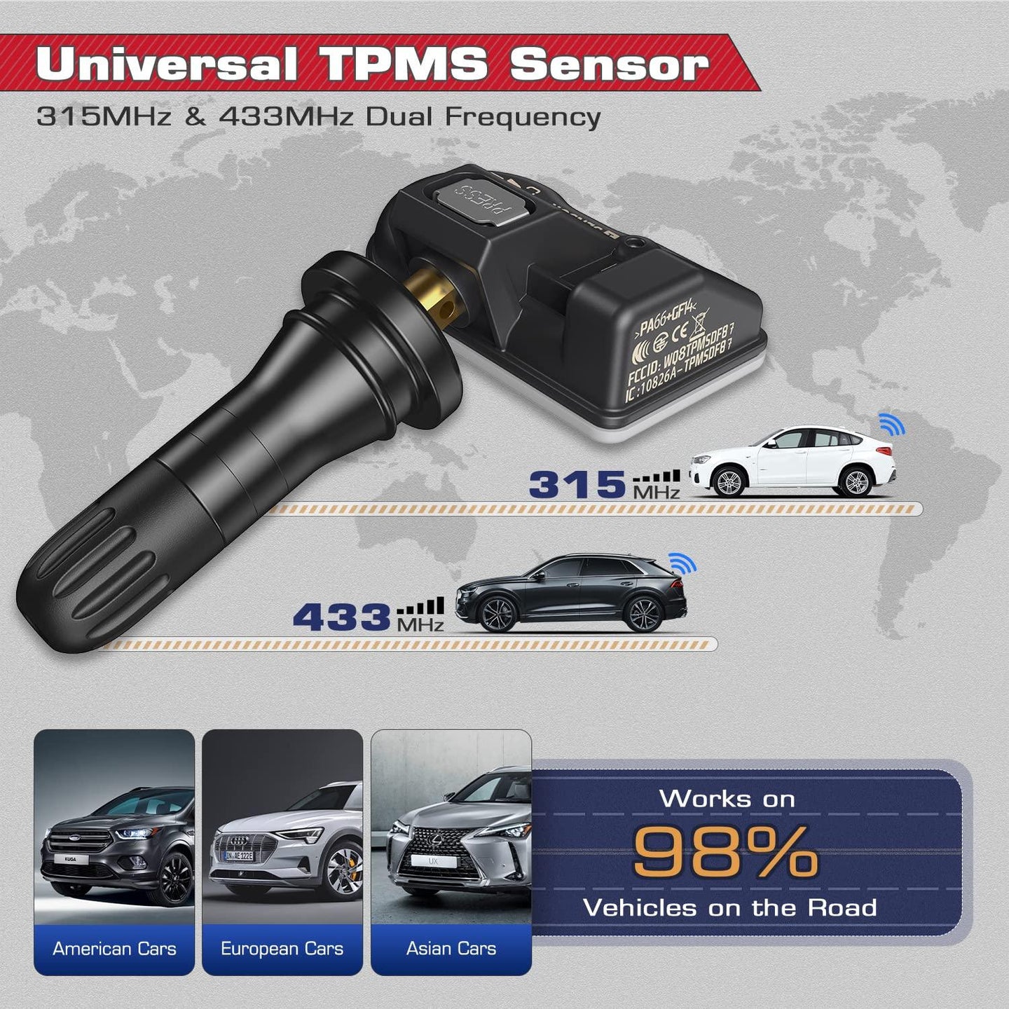 AUTEL UNIVERSAL 2 IN 1 TPMS SENSOR 315/433MHZ WITH RUBBER VALVE - Axon Distribution